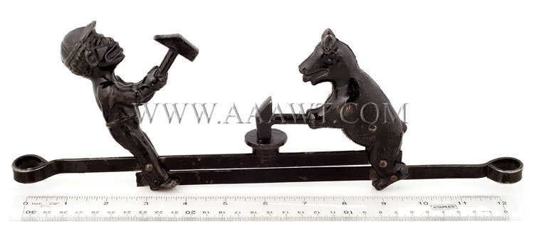 Cast Iron Mechanical Toy
Bear and man holding sledge hammers Possibly Anti-Slavery
Original black paint, scale view